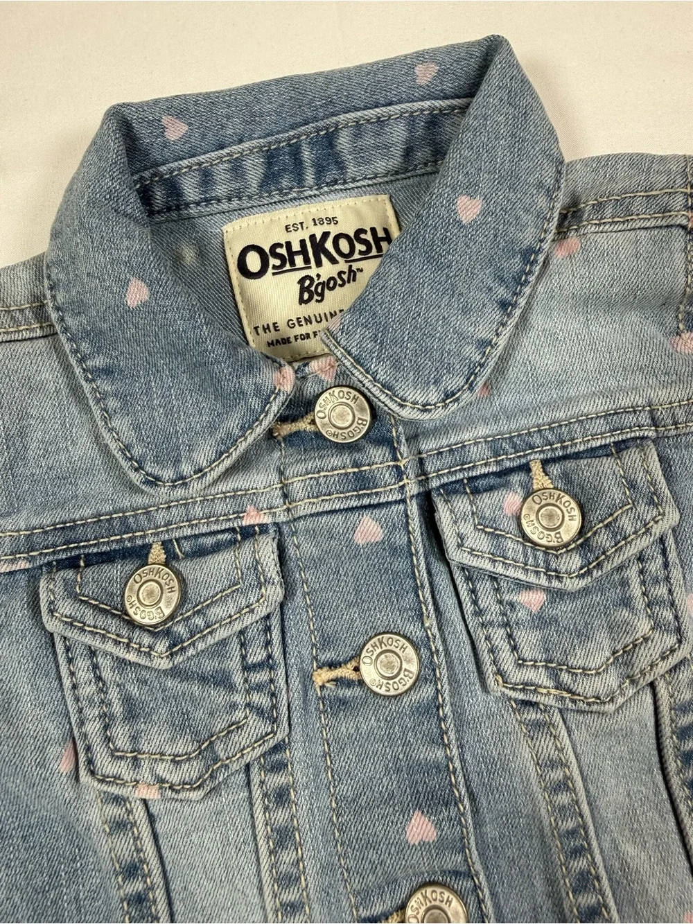 NWT OSHKOSH B'GOSH Toddler Girls' Light Wash Denim Heart Jean‎ Jacket 12m NEW